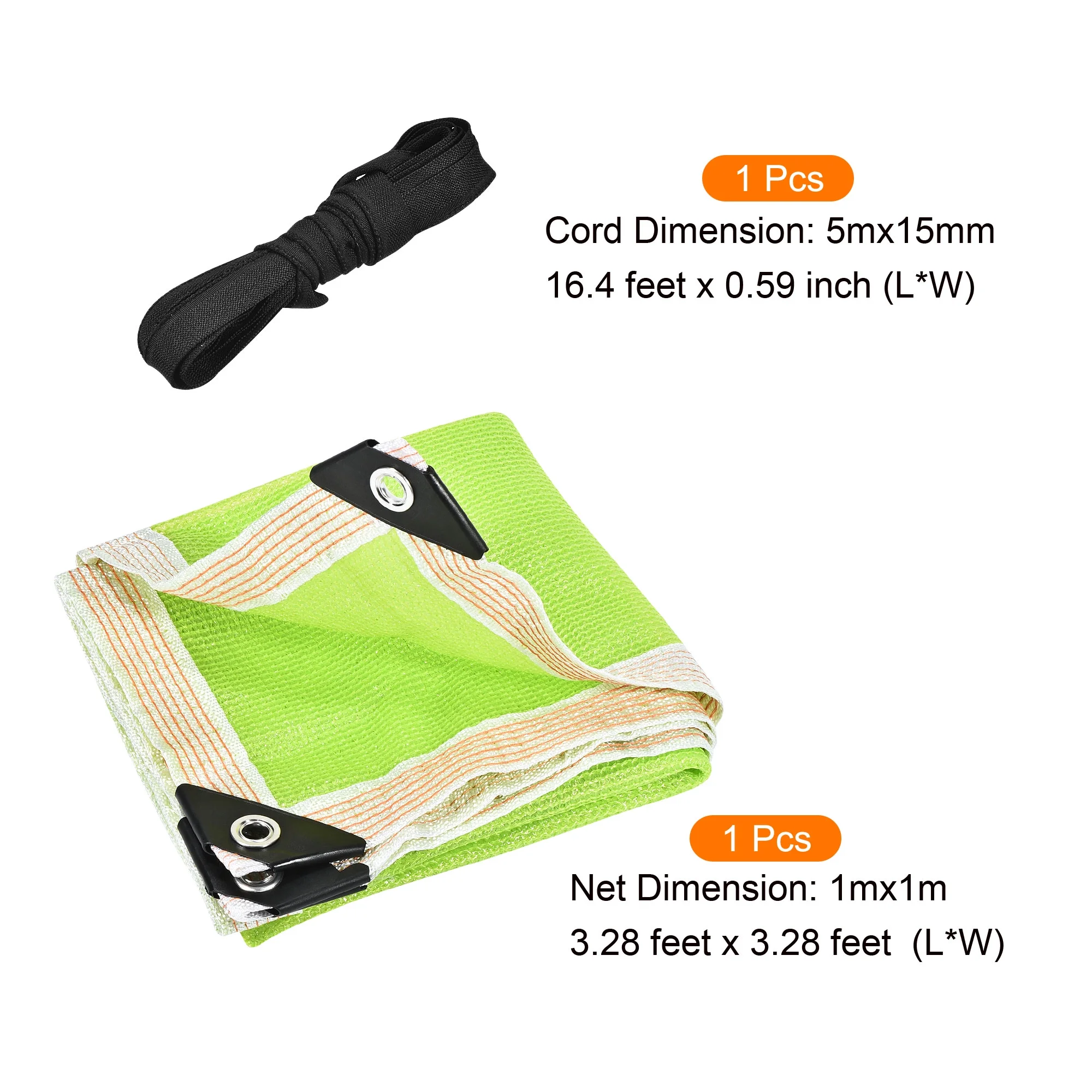 Uxcell 1x1m Garden Plant Shade Cloth Sunshade Mesh Net Grommet Cord, Light Green