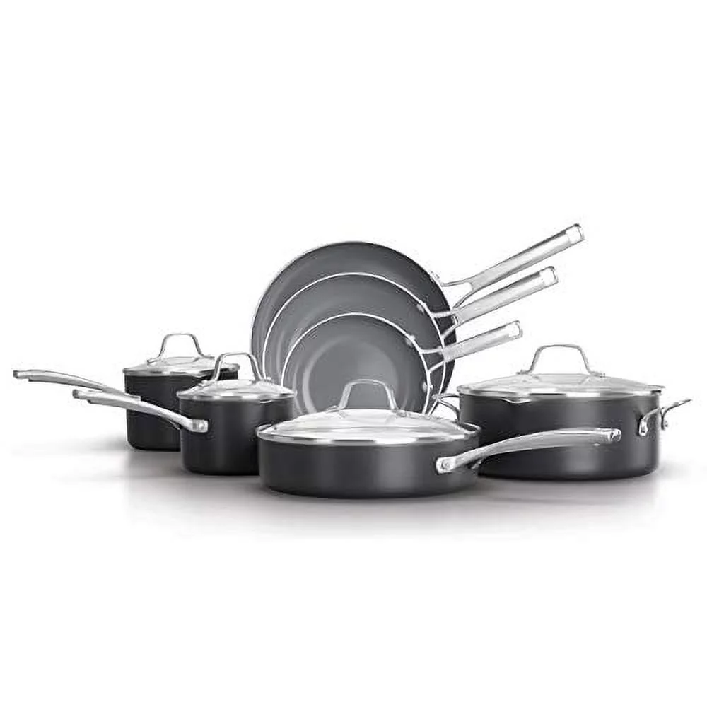 Calphalon Used Ceramic Cookware, 11-Piece Pots and Pans Set, Dark Gray