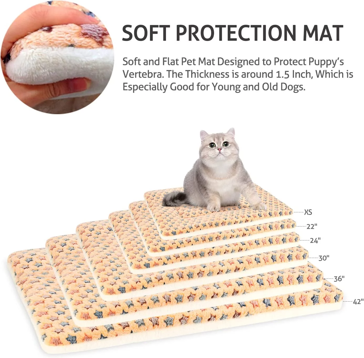 Ultra Soft Pet (Dog/Cat) Bed Mat with Cute Prints | Reversible Fleece Dog Crate Kennel Pad | Machine Washable Pet Bed Liner (24-Inch, Brown)