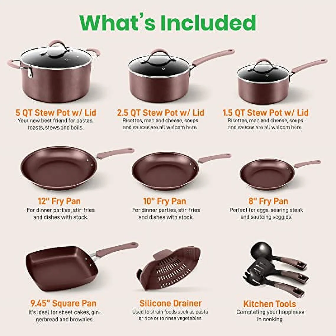 NutriChef 20pcs Aluminum Non-Stick Kitchenware Pots & Pans Basic Kitchen Cookware