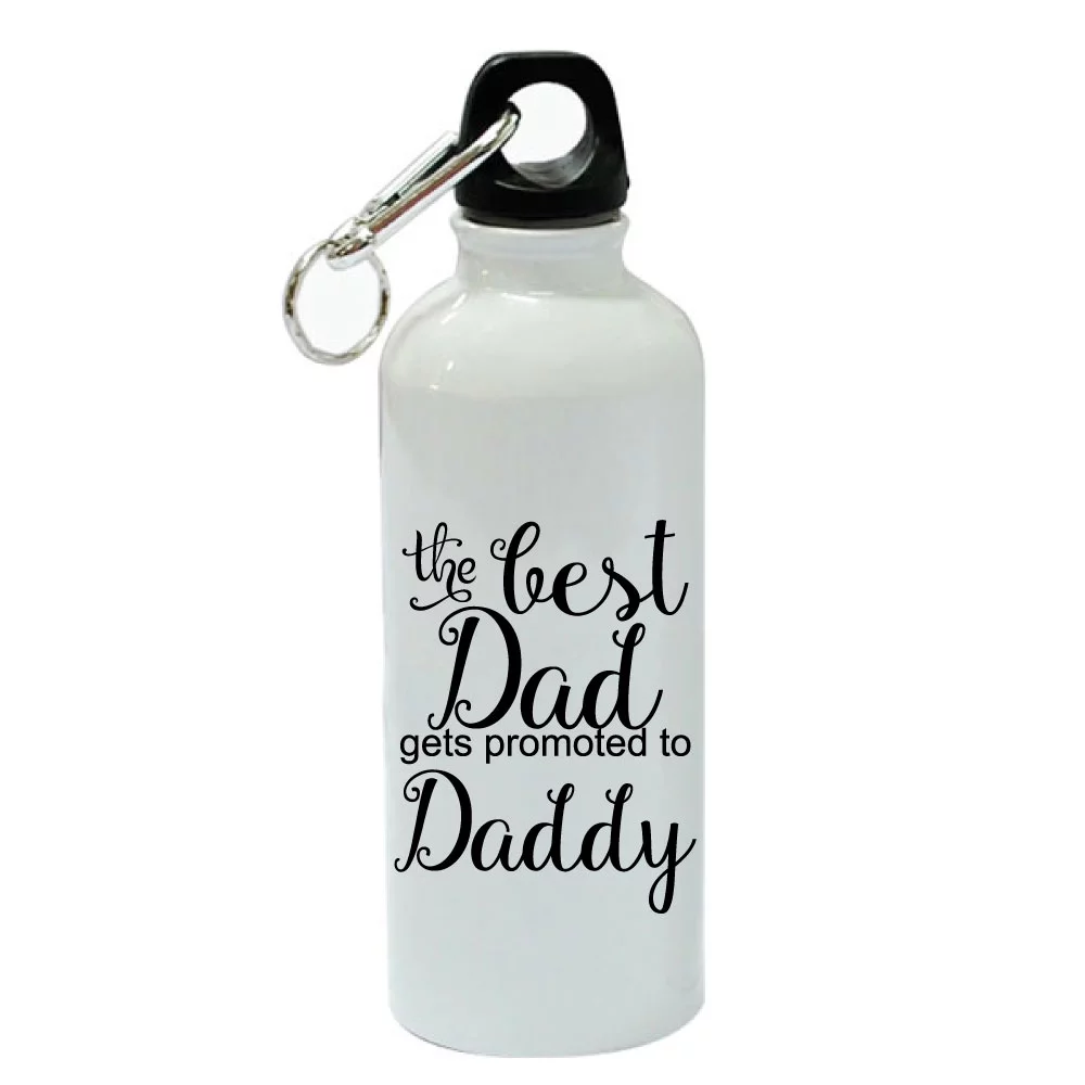 The Best Dad Gets Promoted To Daddy White Aluminum Sports 20 oz Water Bottle