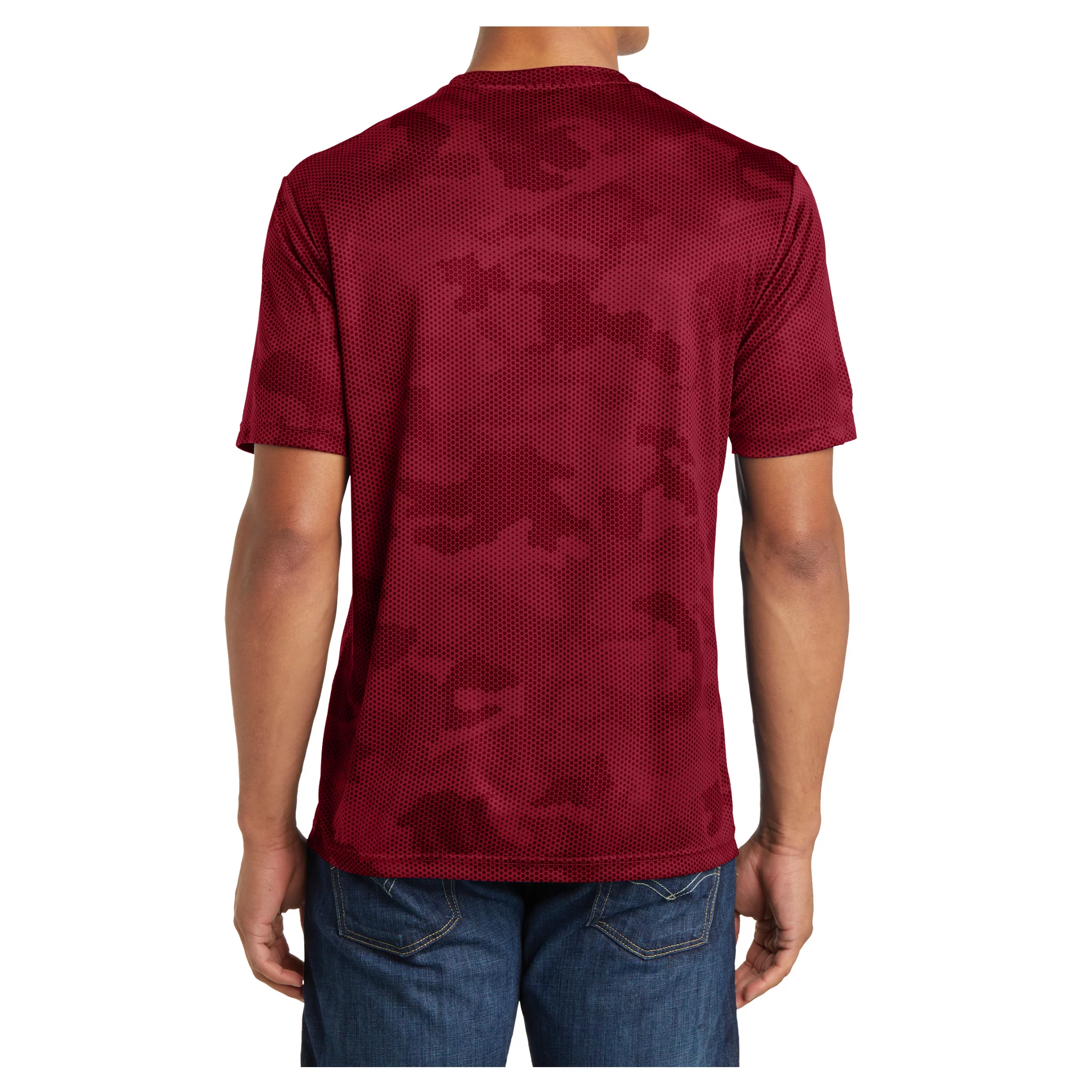 Mens Moisture Wicking CamoHex Polyester T-Shirt Deep Red XS