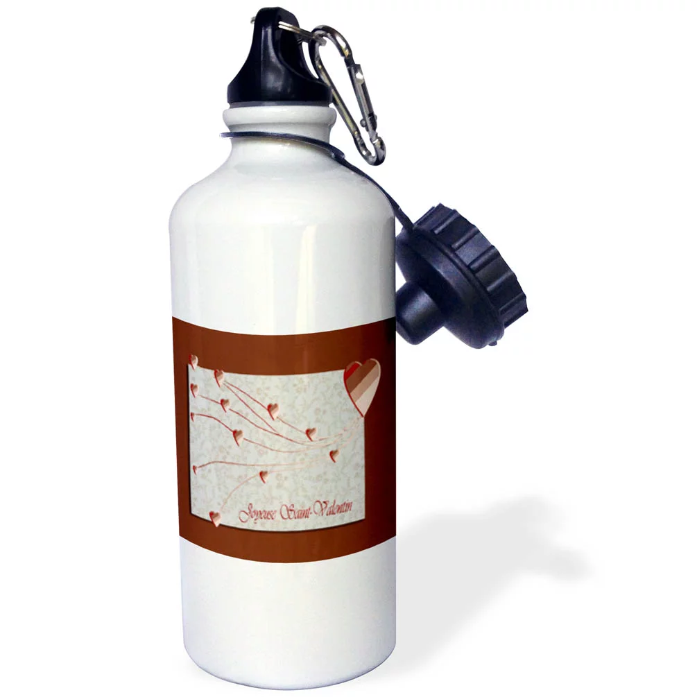 Joyeuse Saint-Valentin, Happy Valentines Day in French , Copper Hearts  21 oz Sports Water Bottle wb-37051-1