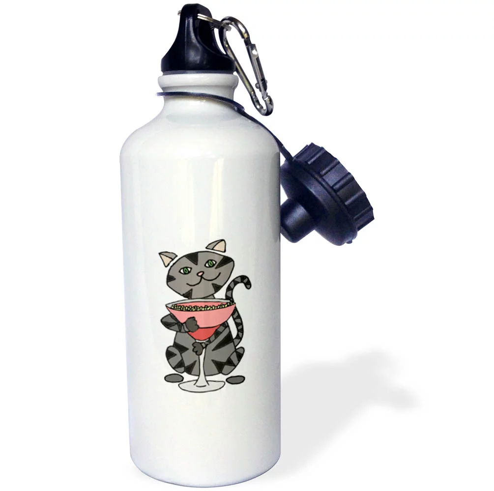 3dRose Funny Cute Grey Tabby Kitty Cat Drinking Margarita - Straw Water Bottle, 21-ounce