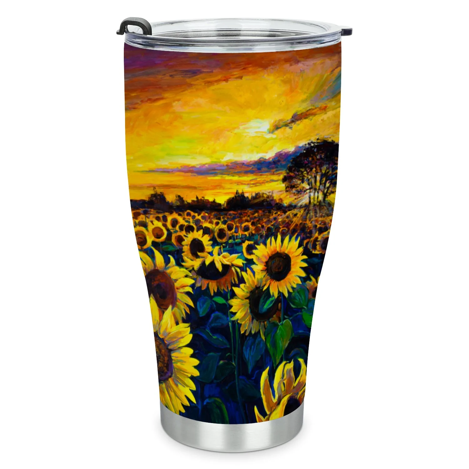Hidove Stainless Steel Tumbler, Oil Painting. Sunflower Field 30oz Leak Proof & Stainless Steel Bottle for Hot & Cold Drinks - Coffee Travel Mug, Water Metal Canteen, Thermal Cup