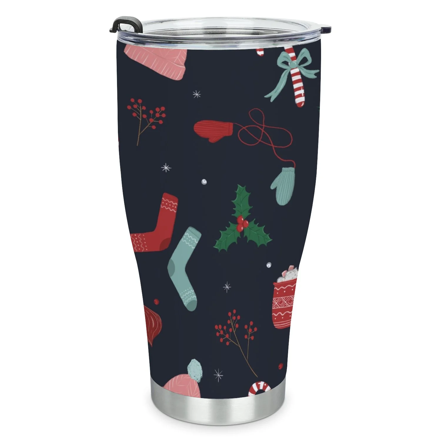 Hidove Stainless Steel Tumbler, Christmas Set Elements Pattern 30oz Leak Proof & Stainless Steel Bottle for Hot & Cold Drinks - Coffee Travel Mug, Water Metal Canteen, Thermal Cup