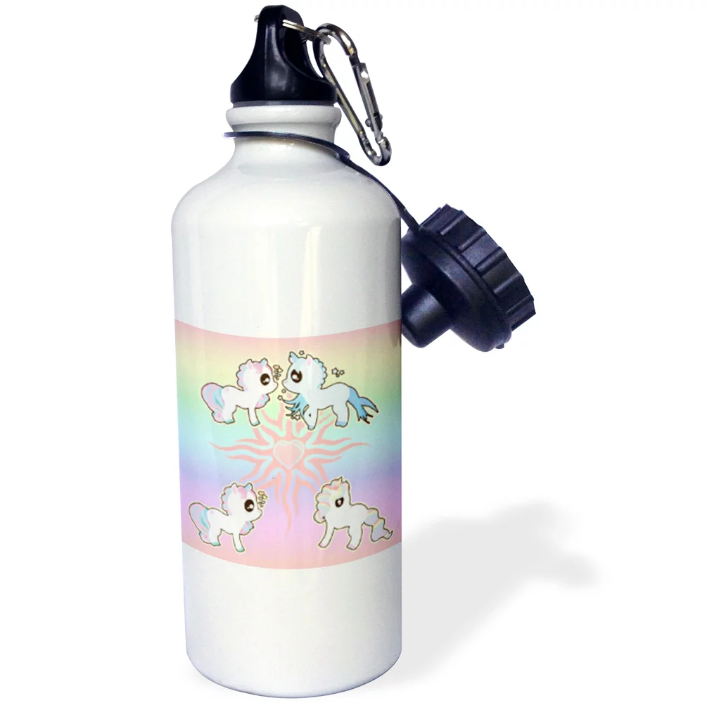 3dRose Unicorn with Hearts and Rainbows - Water Bottle, 21-ounce