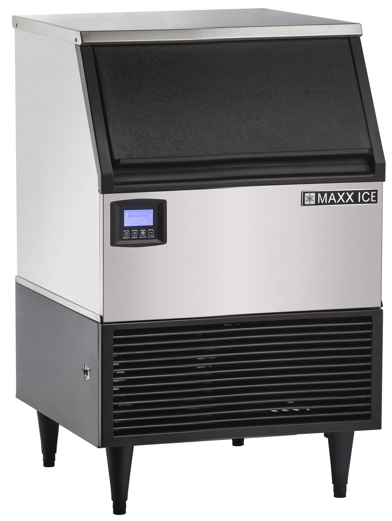 Maxx Ice Intelligent Series Self-Contained Ice Machine, 152 lbs, Full Dice Ice Cubes, with 75 lbs Built-in Ice Storage Bin, in Stainless Steel with Black Trim (MIM150N)