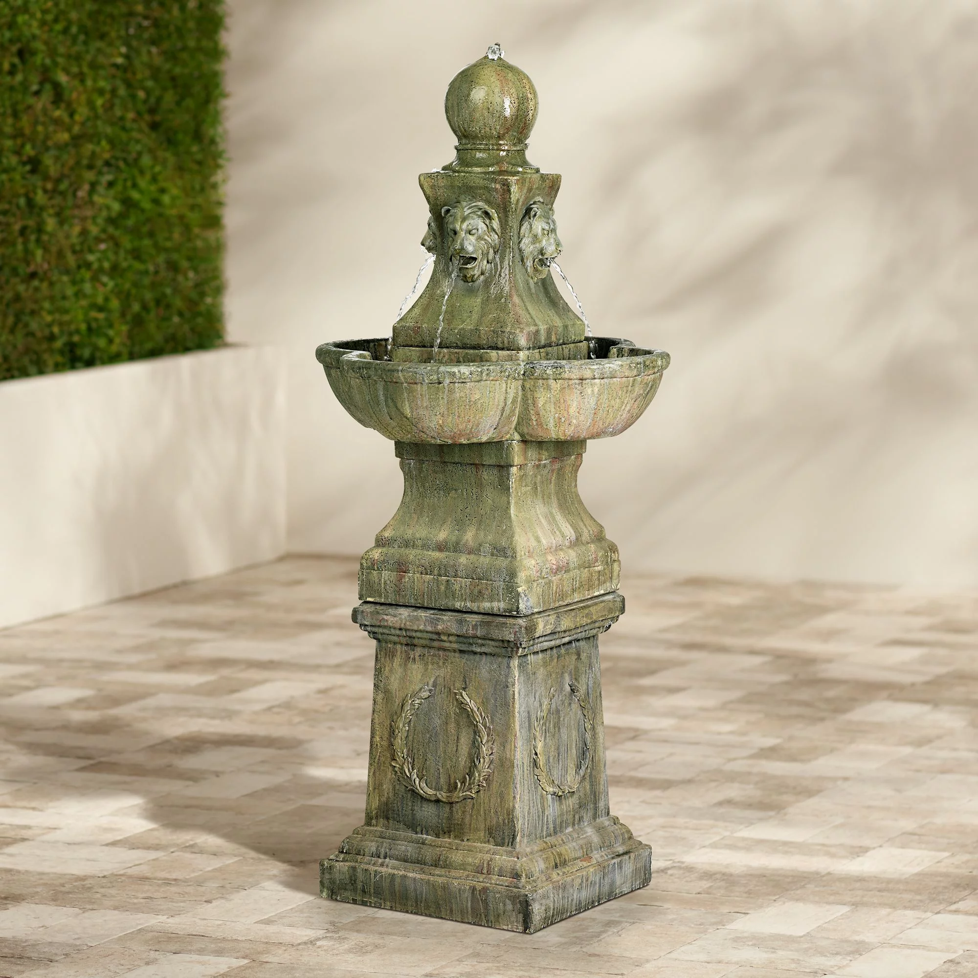 John Timberland Tuscan Garden Pedestal Rustic Bubbler Outdoor Floor Water Fountain 54