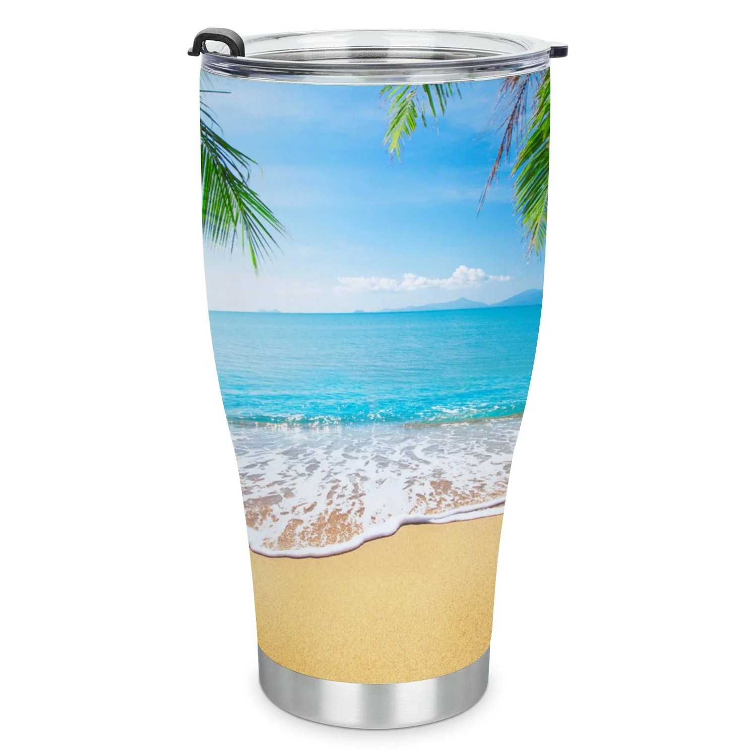 Hidove Stainless Steel Tumbler, Palm and Tropical Beach 30oz Leak Proof & Stainless Steel Bottle for Hot & Cold Drinks - Coffee Travel Mug, Water Metal Canteen, Thermal Cup