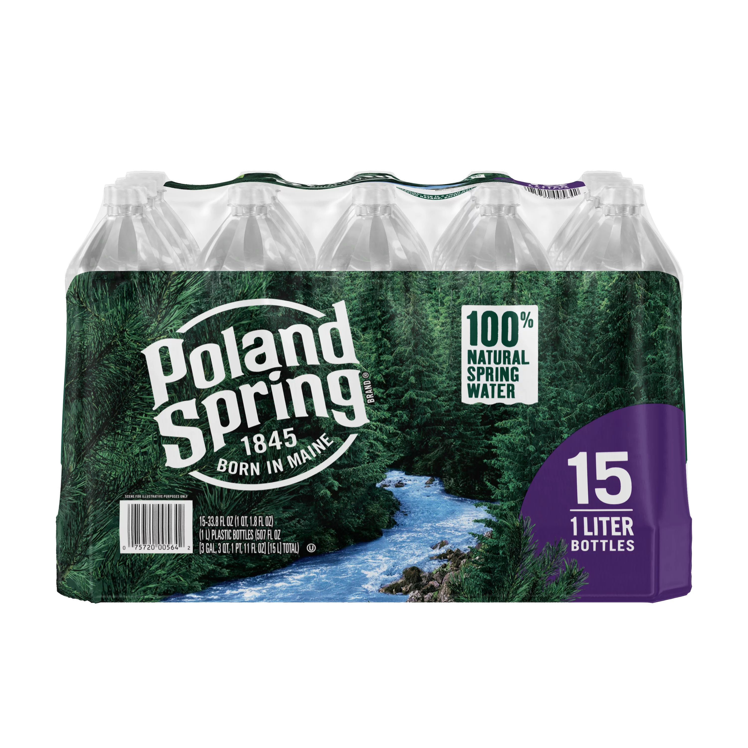 Poland Spring 100% Natural Spring Water, 33.8 Fl Oz, 15 Count Bottles