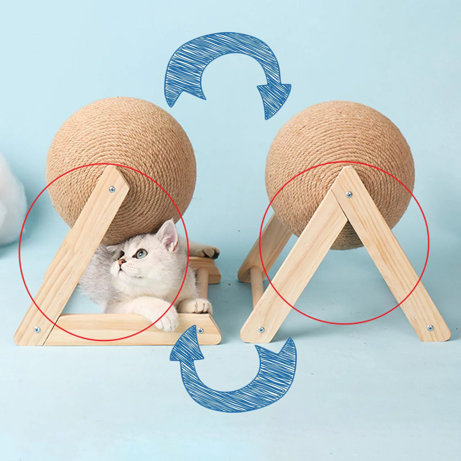 2021 Pet Cat Scratcher Toy Wooden Natural Sisal Rope Ball Cat Scratching Ball AU 8.66x7.09x6.29 inch