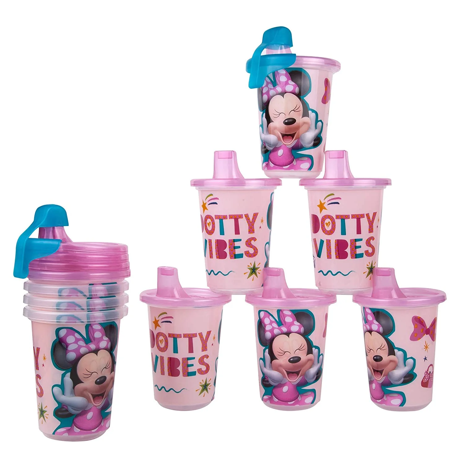 The First Years Take & Toss Disney Minnie Mouse Sippy Cups - Reusable Toddlers Cups with Lids - Kids Party Pack with 2 Travel Caps - 10 Oz - 10 Count