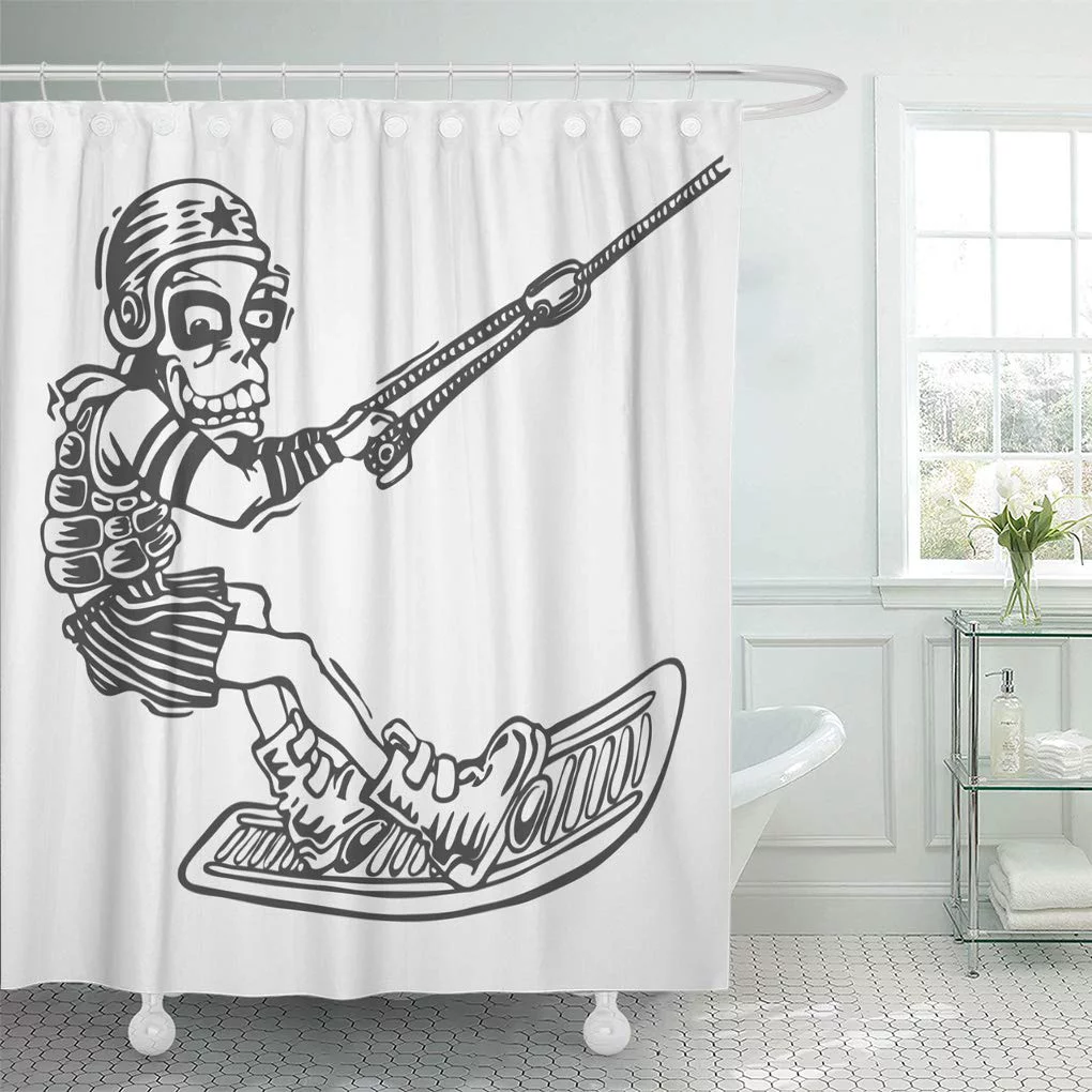 CYNLON Wakeboard Wakeboarder in Helmet and Life Jacket Engraving Board Bathroom Decor Bath Shower Curtain 66x72 inch