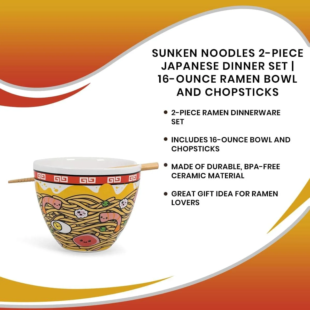 Sunken Noodles Japanese Dinnerware Set | 16-Ounce Ramen Bowl And Chopsticks