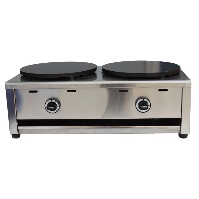 INTSUPERMAI Commercial Gas Crepe Maker Nonstick Pancake Machine Double Hotplate 40cm