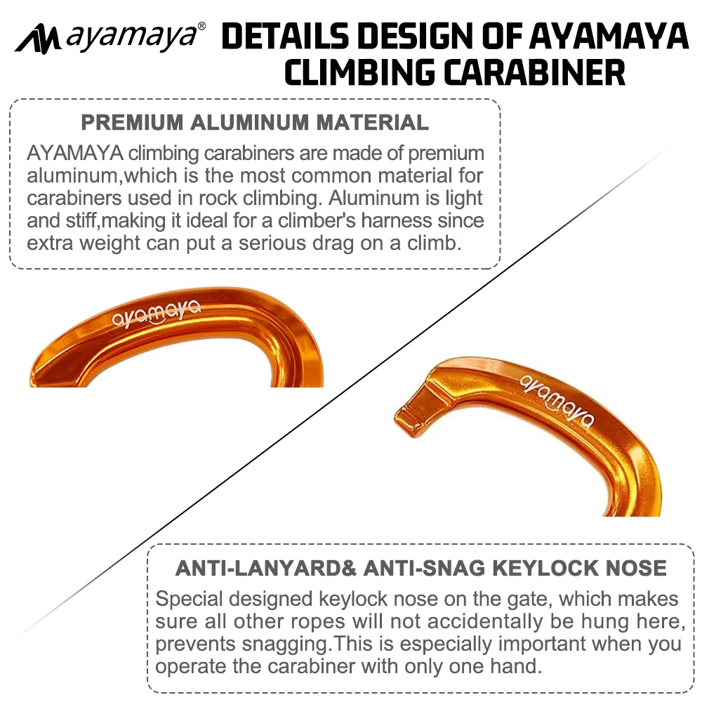 3PACK AYAMAYA Climbing Carabiner, Aluminum D Ring Locking Clip Hook, Screw Locking Screwgate Carabiners,Screw Lock Hook for Traveling Camping (Orange)