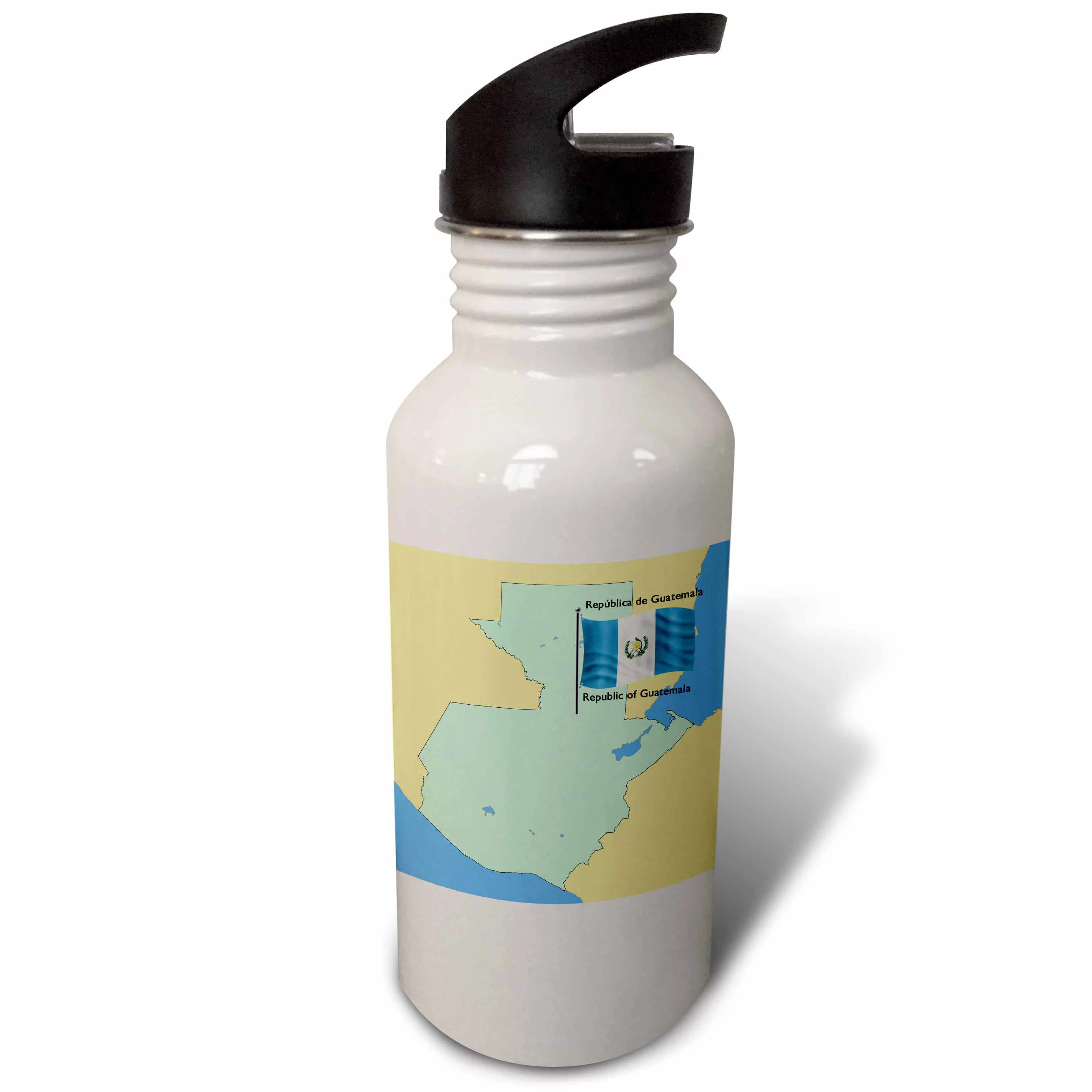 Map and Flag of Guatemala with Republic of Guatemala in both English and Spanish 21 oz Sports Water Bottle wb-46647-1