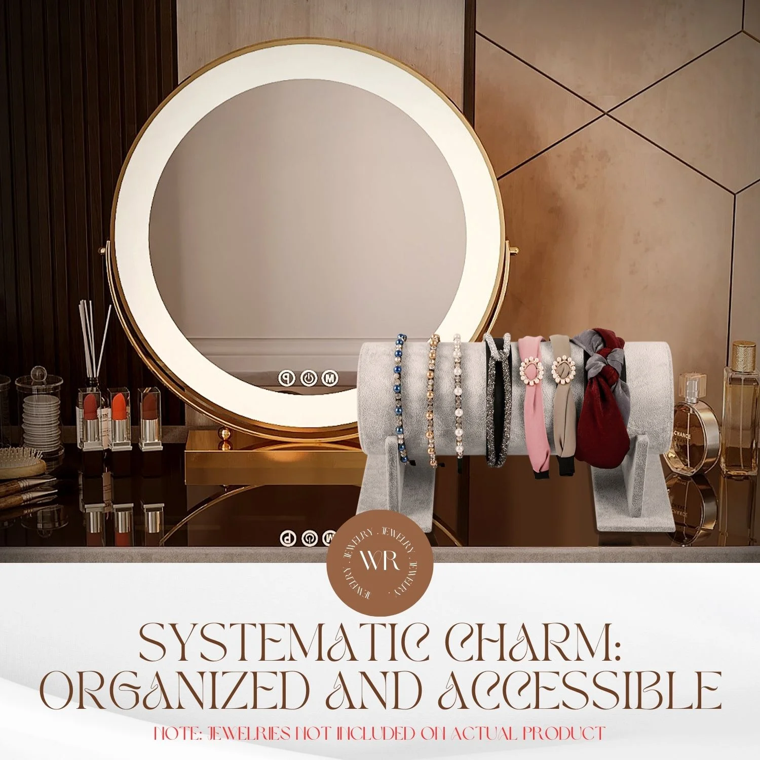 Jewelry Storage Organizer, Headband Holder Display Tower Hair Bands Rack, Gray Velvet Detachable Stand Tray for Baby Girls, Disney Ears, Cat Ear Band, Headpieces, Chains, Home Dresser