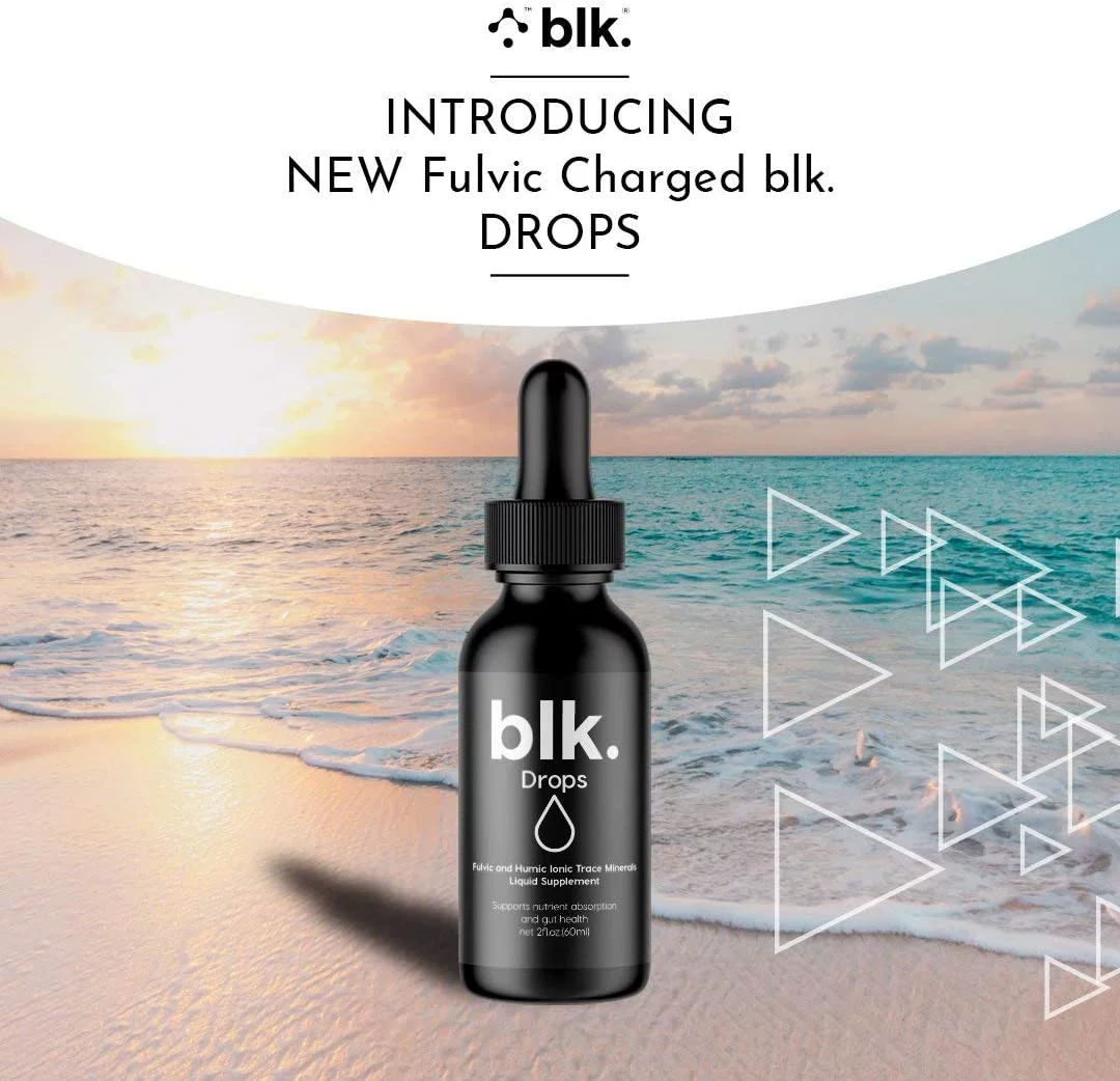 BLK. Grape Fulvic Enriched Water 16.9oz / 500ml (12 Pack) + 2oz Fulvic Charged Drops