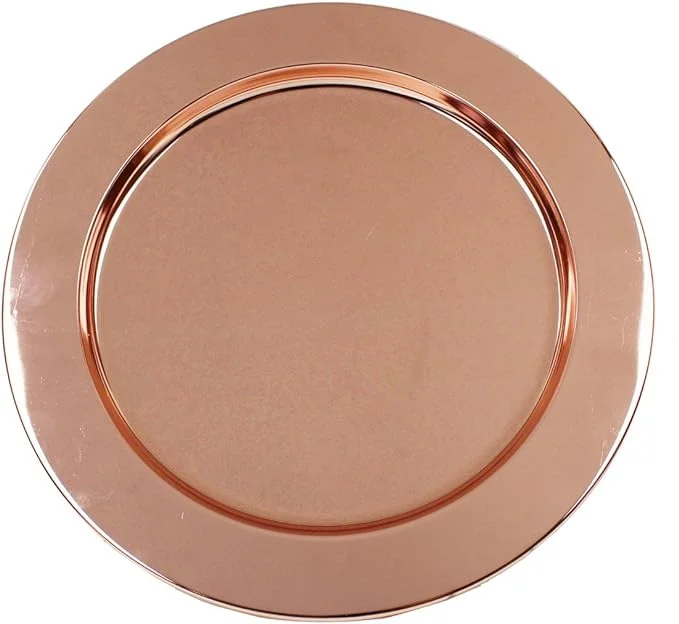 Bunique 10  pack - 13-inch Round Charger Plates Rose gold Dinner Chargers Perfect for Wedding Catering Decorations Centerpieces, Events Party, Tabletop Decor & Dinner Servers