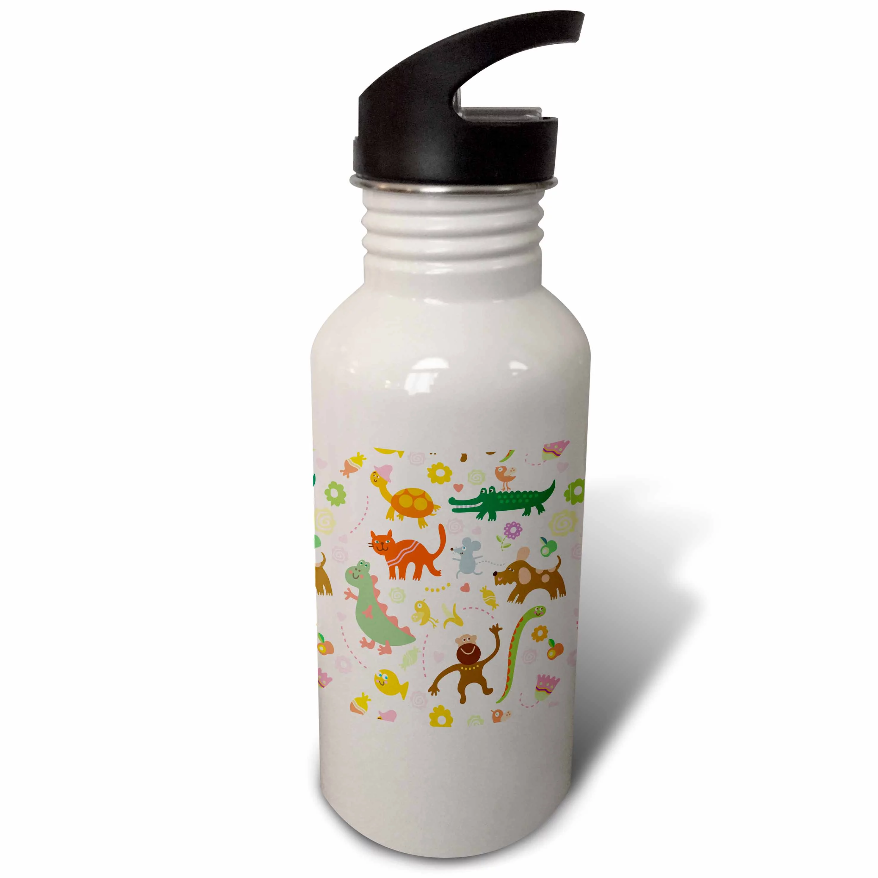 Cat, Dog, Mouse, Birds, Turtle, Alligator, Dinosaur, Monkey and Fish Pattern 21 oz Sports Water Bottle wb-53797-1