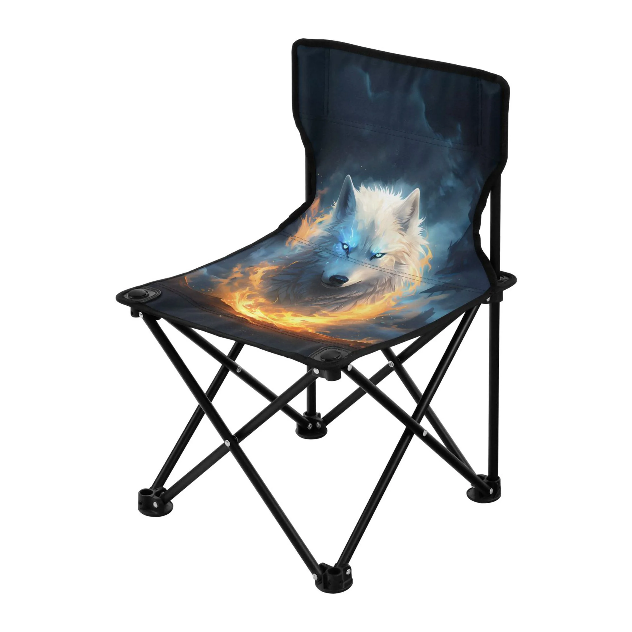 Wolf on Fire Portable Camping Chair Outdoor Folding Beach Chair Fishing Chair Lawn Chair with Carry Bag Support to 220LBS
