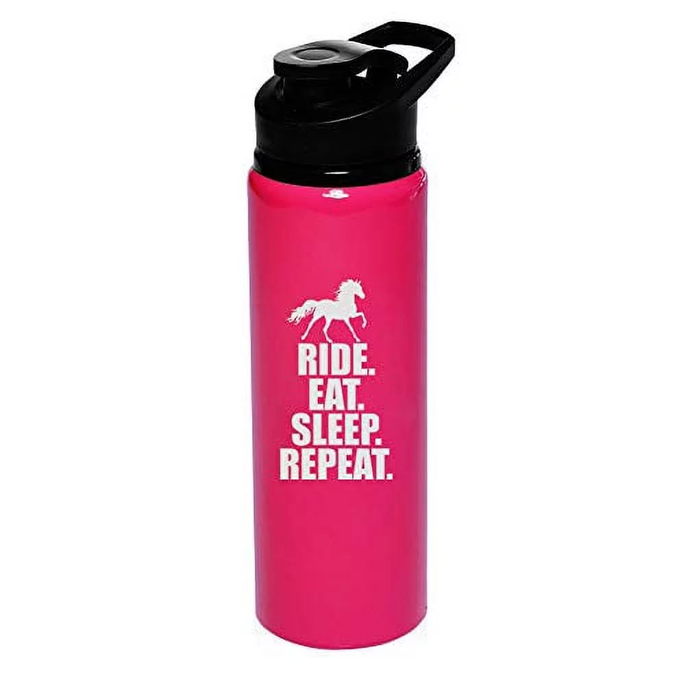 MIP Brand 25 oz Aluminum Sports Water Travel Bottle Horse Ride Eat Sleep Repeat (Hot-Pink)