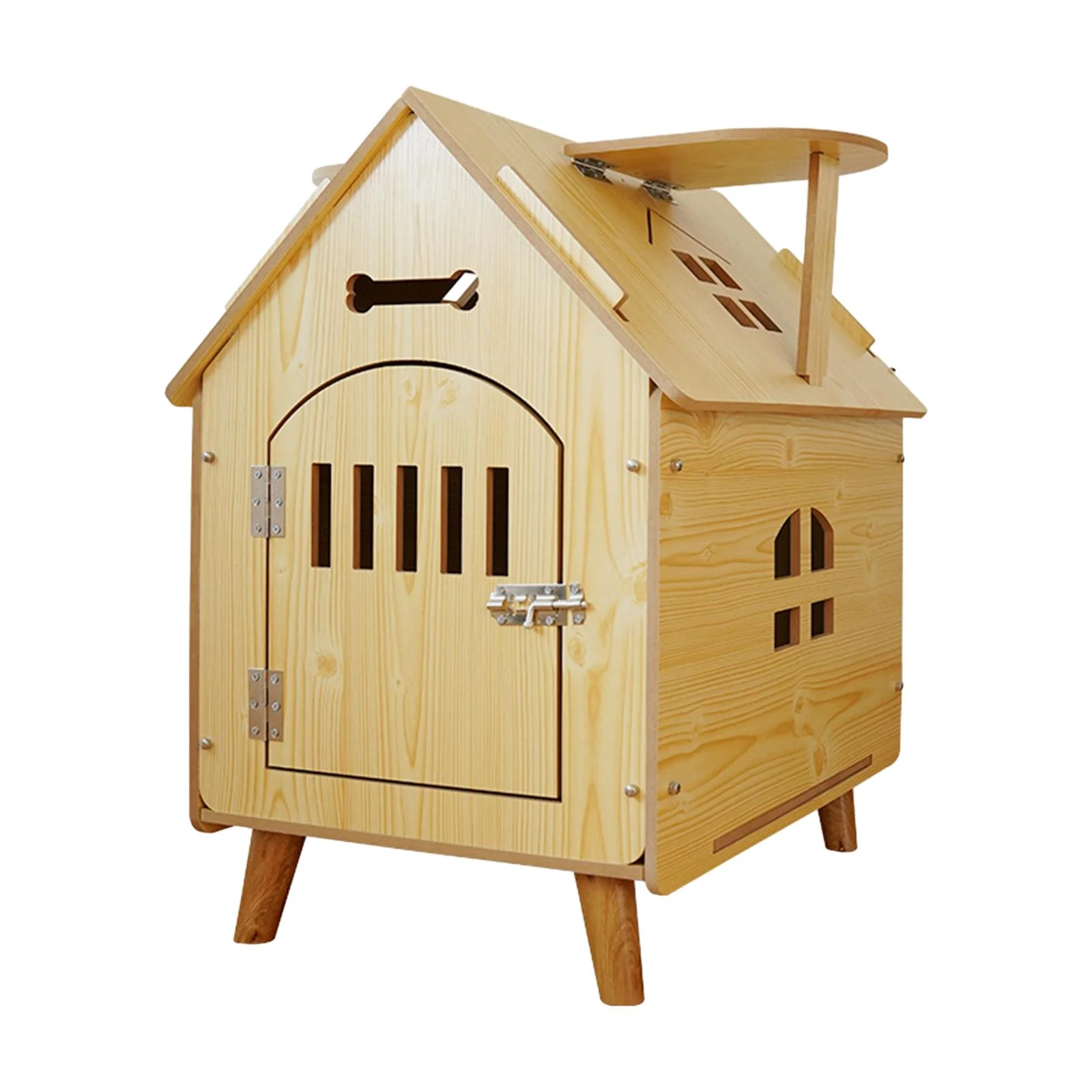 DOLITY Wooden Pet House Cat Bed Wooden Ventilation High Foot Bunny Nest Shelter with Hideout for Small Medium Dogs Puppy 51cmx37cmx52cm