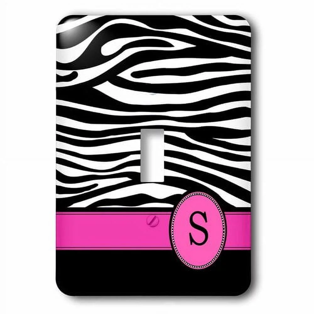 Letter B monogrammed black and white zebra stripes animal print with hot pink personalized initial single toggle switch lsp-154273-1