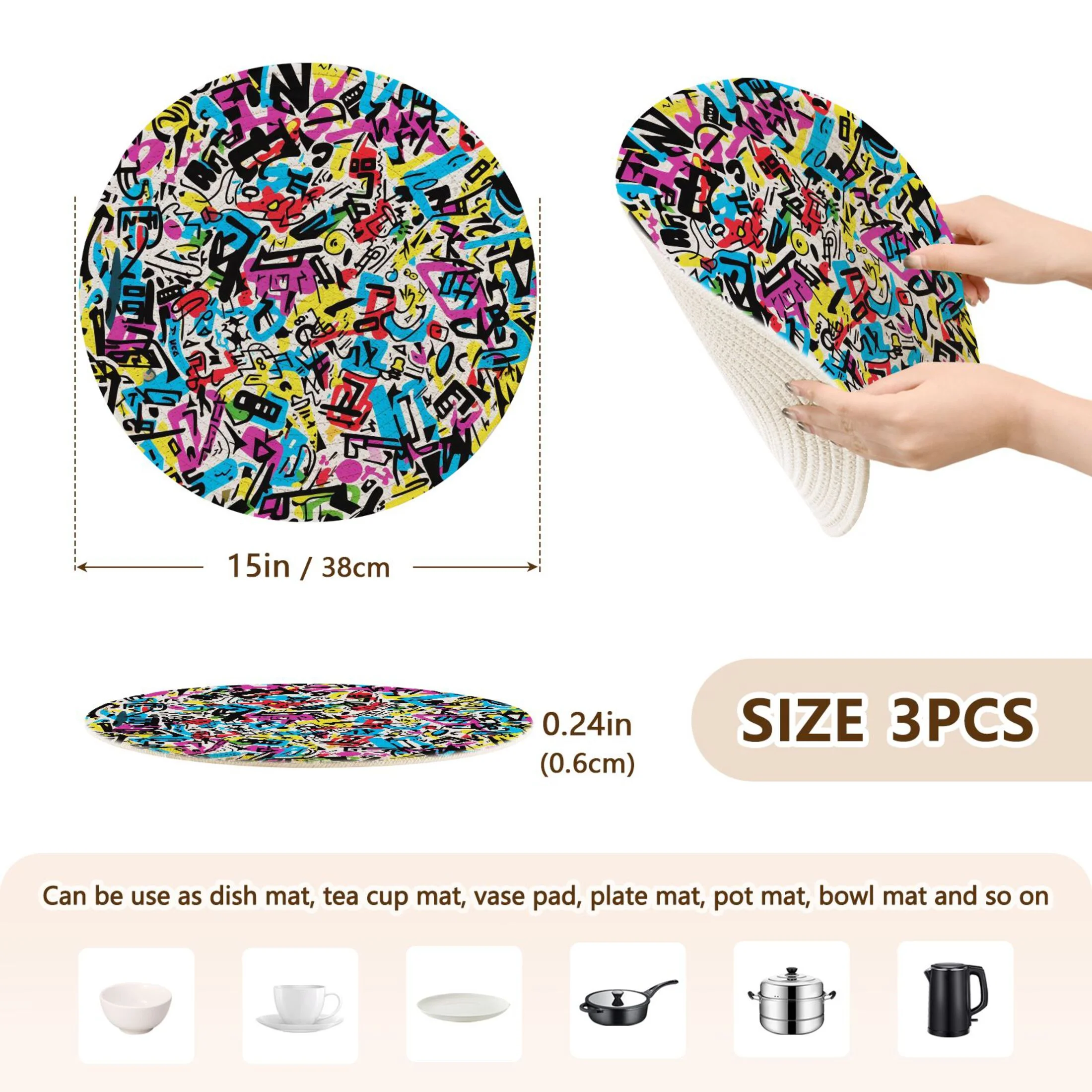 Abstract Pattern 3 PCs Pot Holders Trivets Kitchen 15