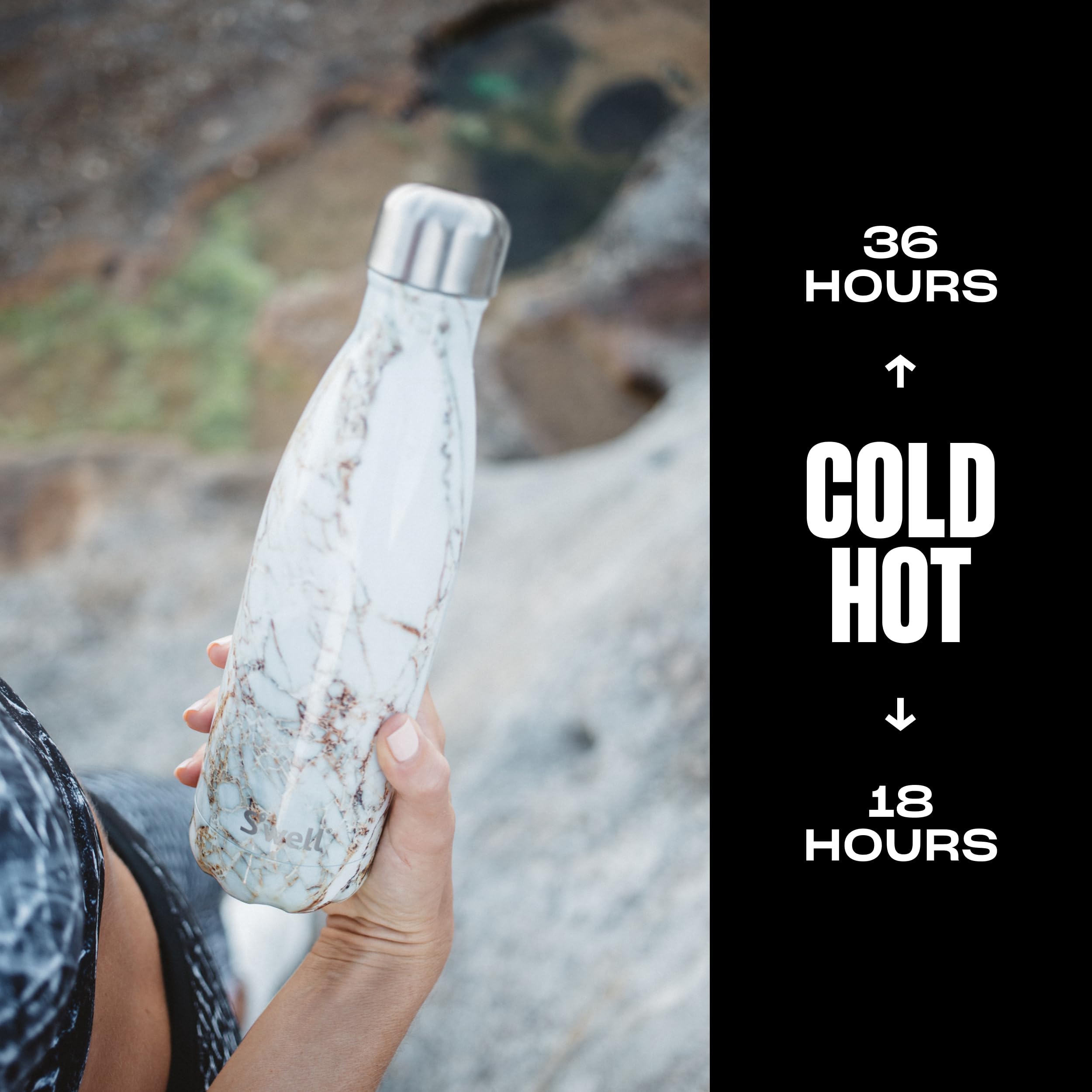 S'well Stainless Steel Water Bottle, 17oz, Calacatta Gold, Triple Layered Vacuum Insulated Containers Keeps Drinks Cold for 36 Hours and Hot for 18, BPA Free, Perfect for On the Go