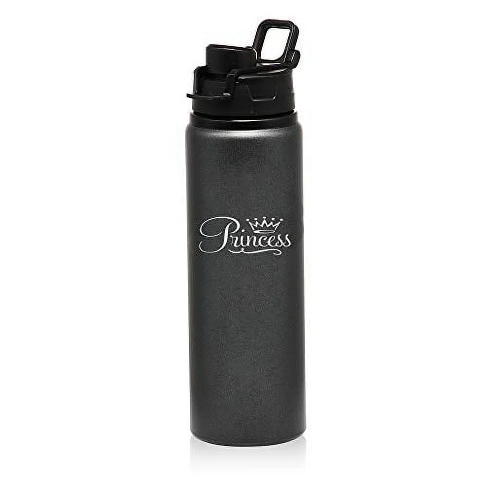 MIP Brand 25 oz Aluminum Sports Water Travel Bottle Princess Fancy (Charcoal)