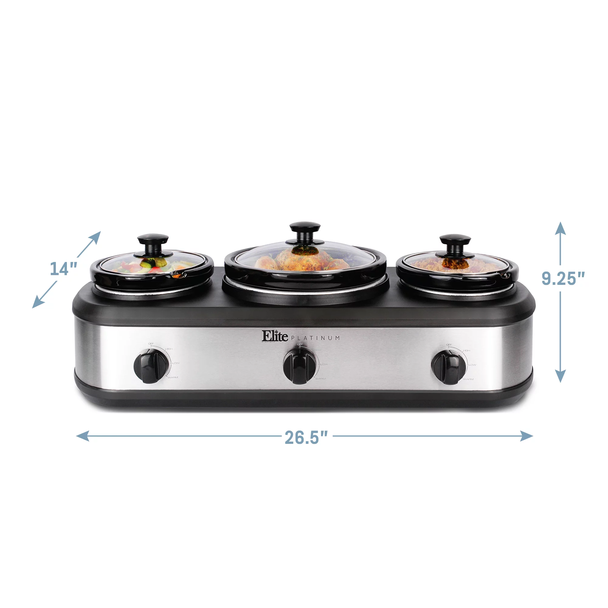 Elite EWMST-415 4-Quart and Two 1.25-Quart Slow Cooker Buffet