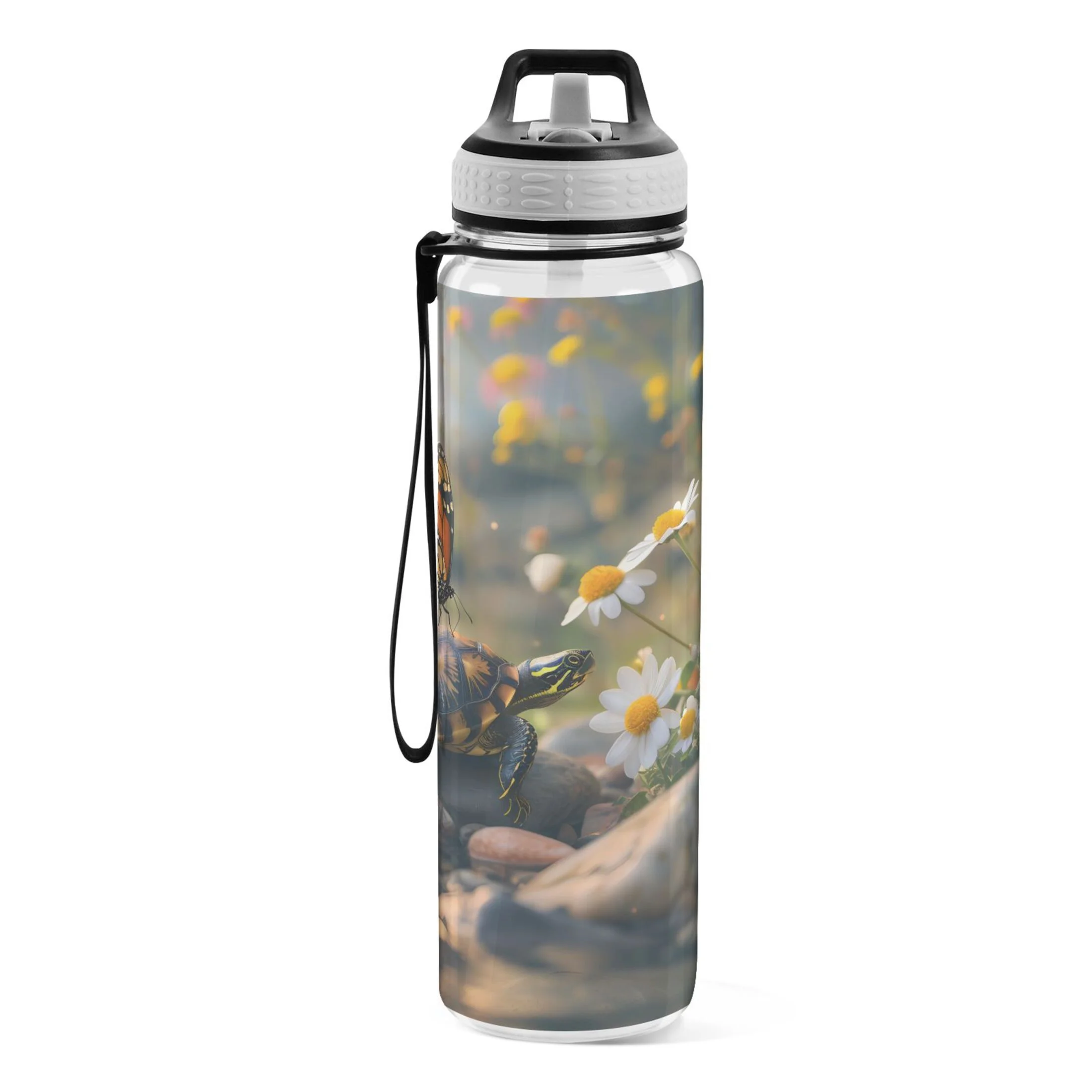 Sunflowers Turtle Butterfly 32oz Sports Water Bottles Leakproof Tritan Bottle with Straw BPA Free Clear Bottle for Fitness Gym Outdoor Cycling