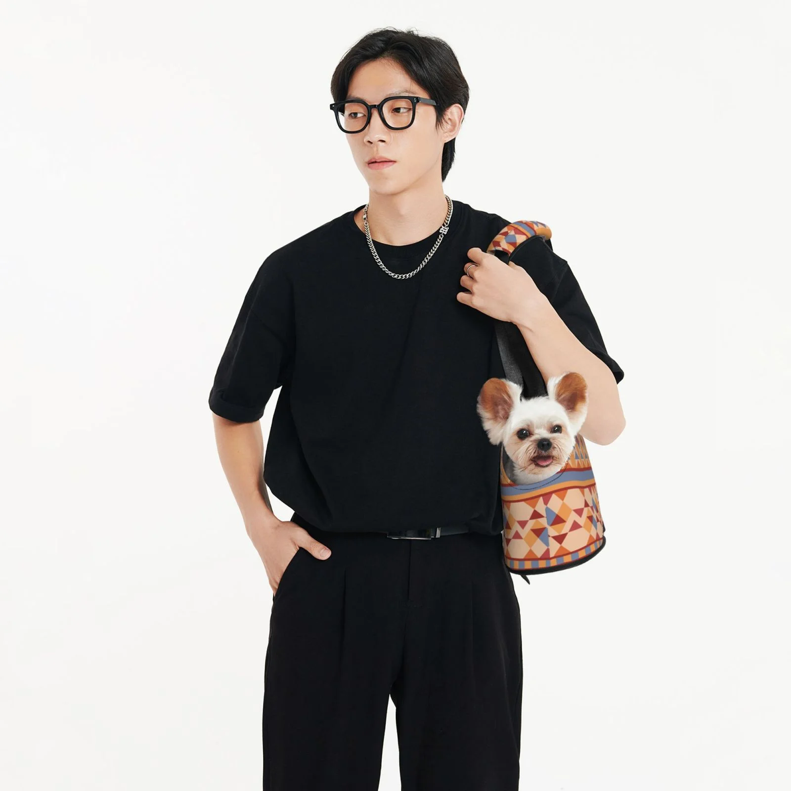 LNWH Tribe Geometric Seamless Pattern Dog Carrier Bag, Pet Dog Carrier Purse Foldable Waterproof Pet Tote Bag for Cat and Small Dog