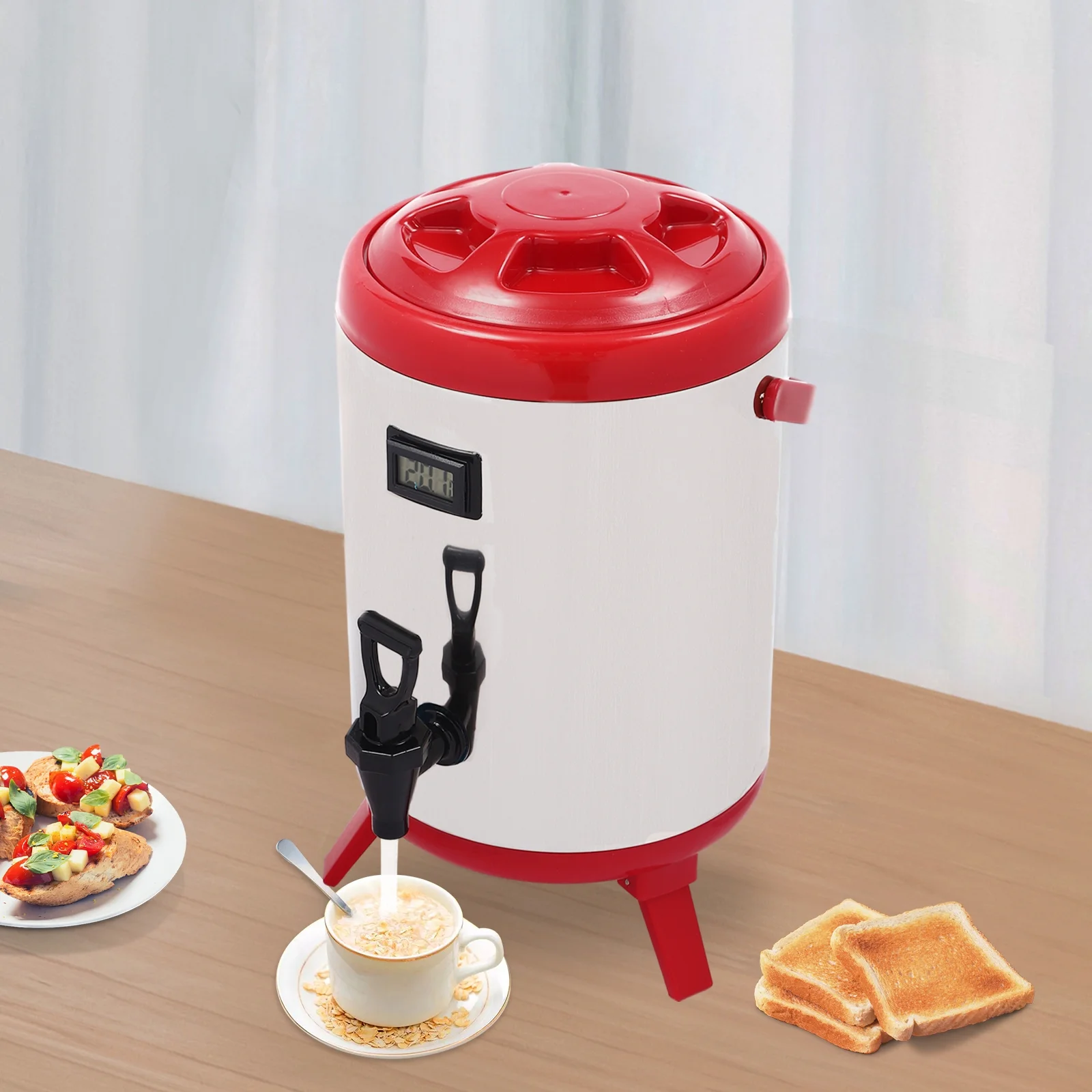 8L Hot Beverage Dispenser With Thermometer - Large Capacity Stainless Steel Double-Layer Insulated Cold and Hot Drink Dispenser w/Spigot for Hot Tea & Coffee,Water, 9h Keep Warm Time