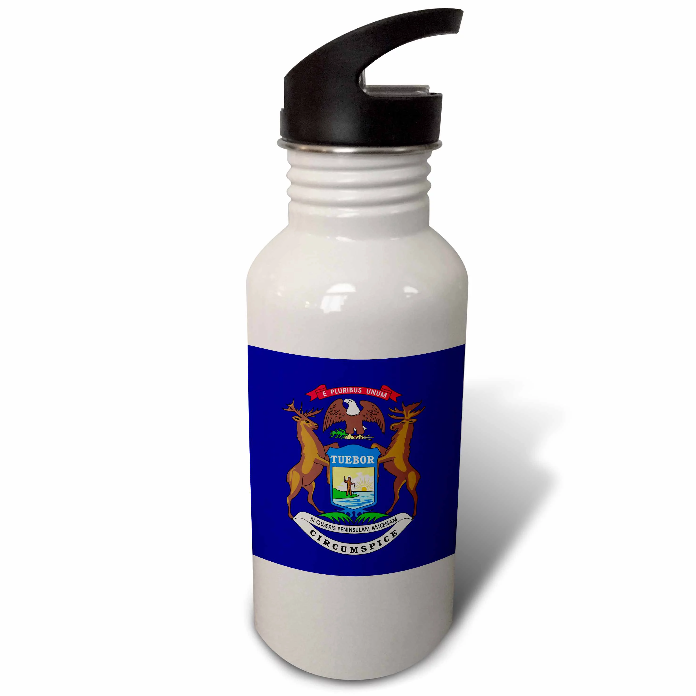 Flag of Michigan US American state United States of America USA - elk moose eagle coat of arms blue 21 oz Sports Water Bottle wb-158375-1