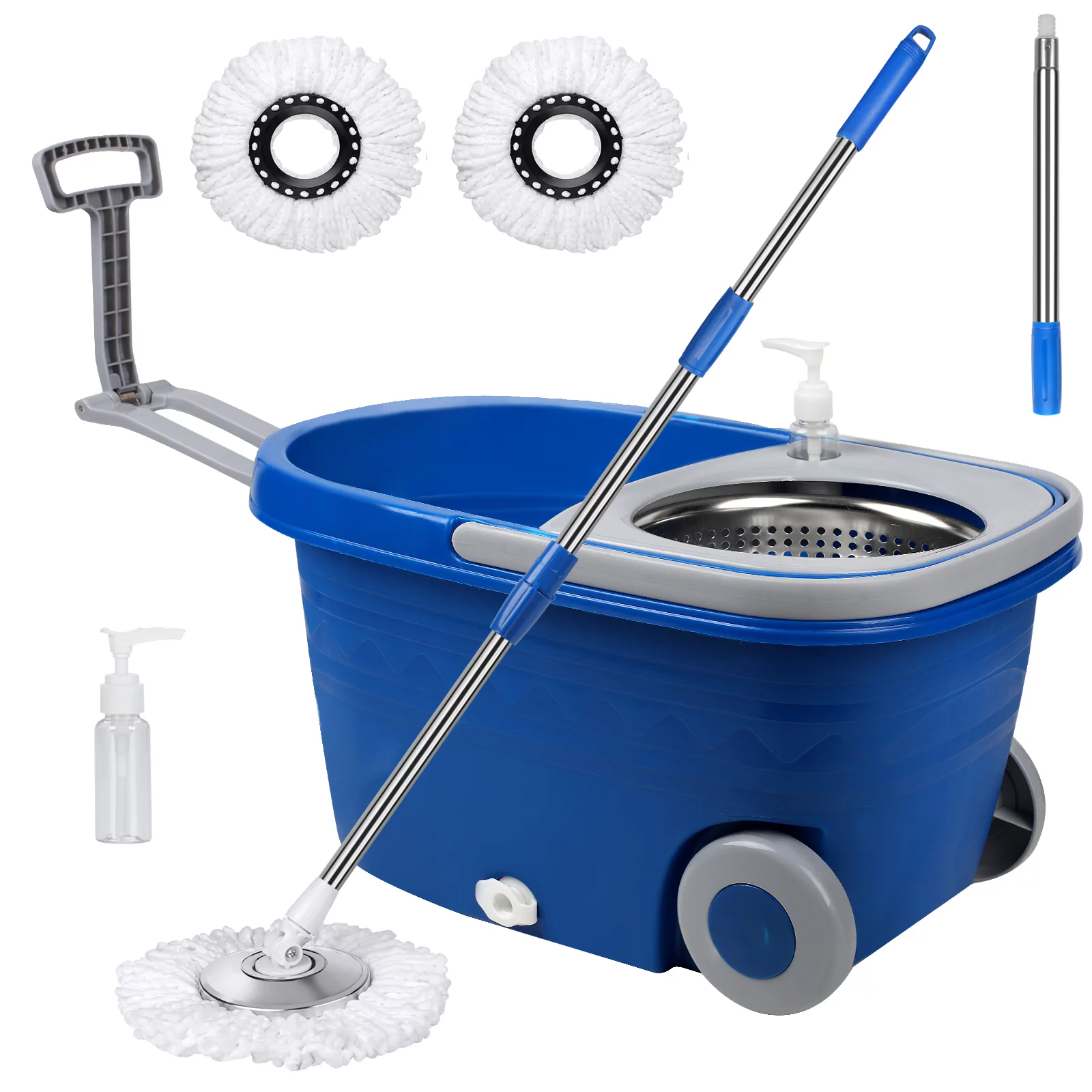 Spin Mop and Bucket Set with Wheels for Easy Moving,3  Microfiber Mop Heads for Floor Cleanning, Blue