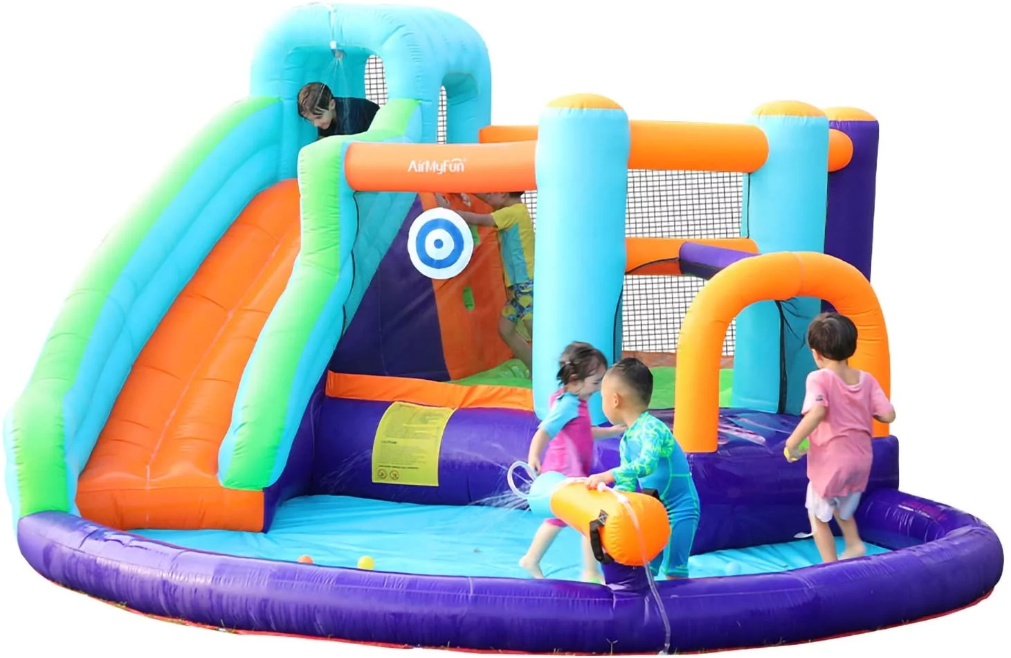 AirMyFun Inflatable Bounce House, Jumping Castle with Water and Slide, Inflatable Bouncer with Air Blower