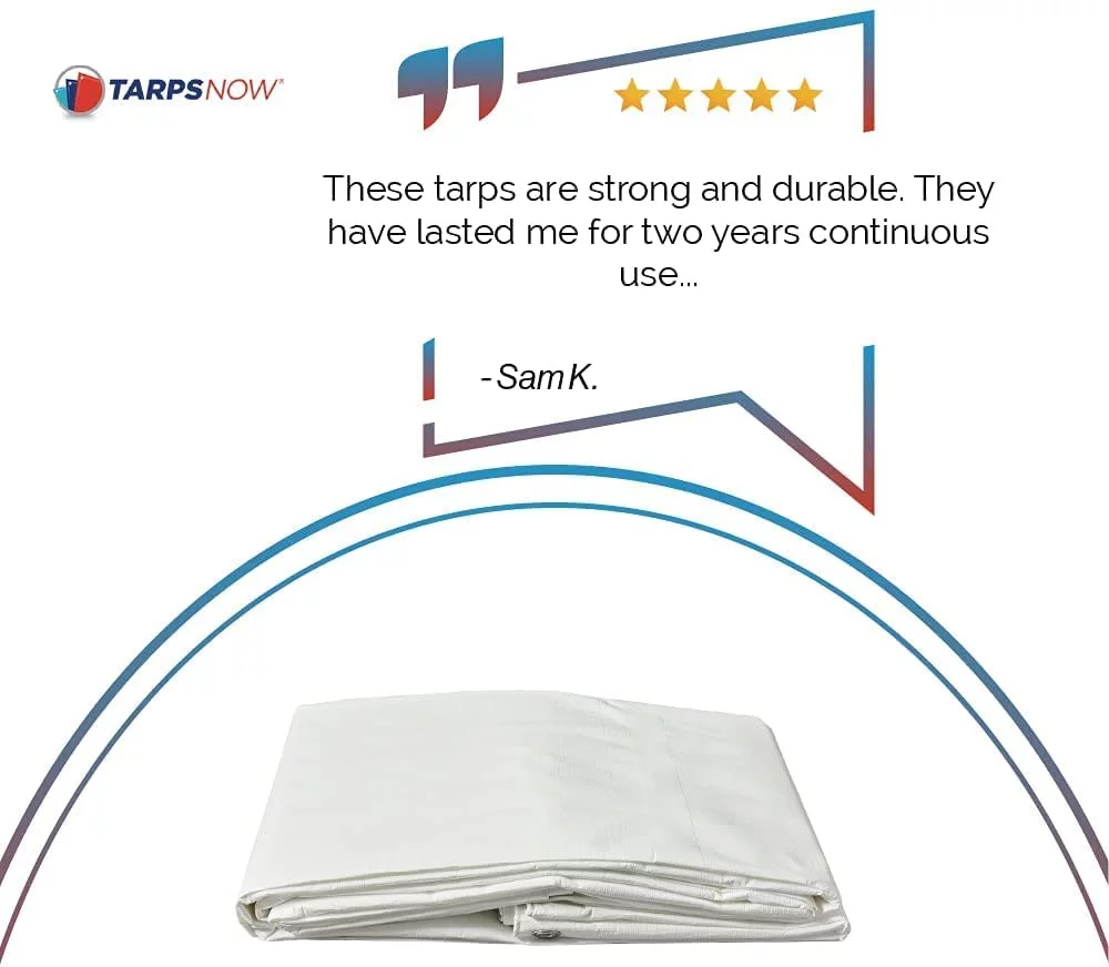 Tarps Now Waterproof Poly Tarps, 12 Mil Heavy Duty Tarp - White (6’x8’)