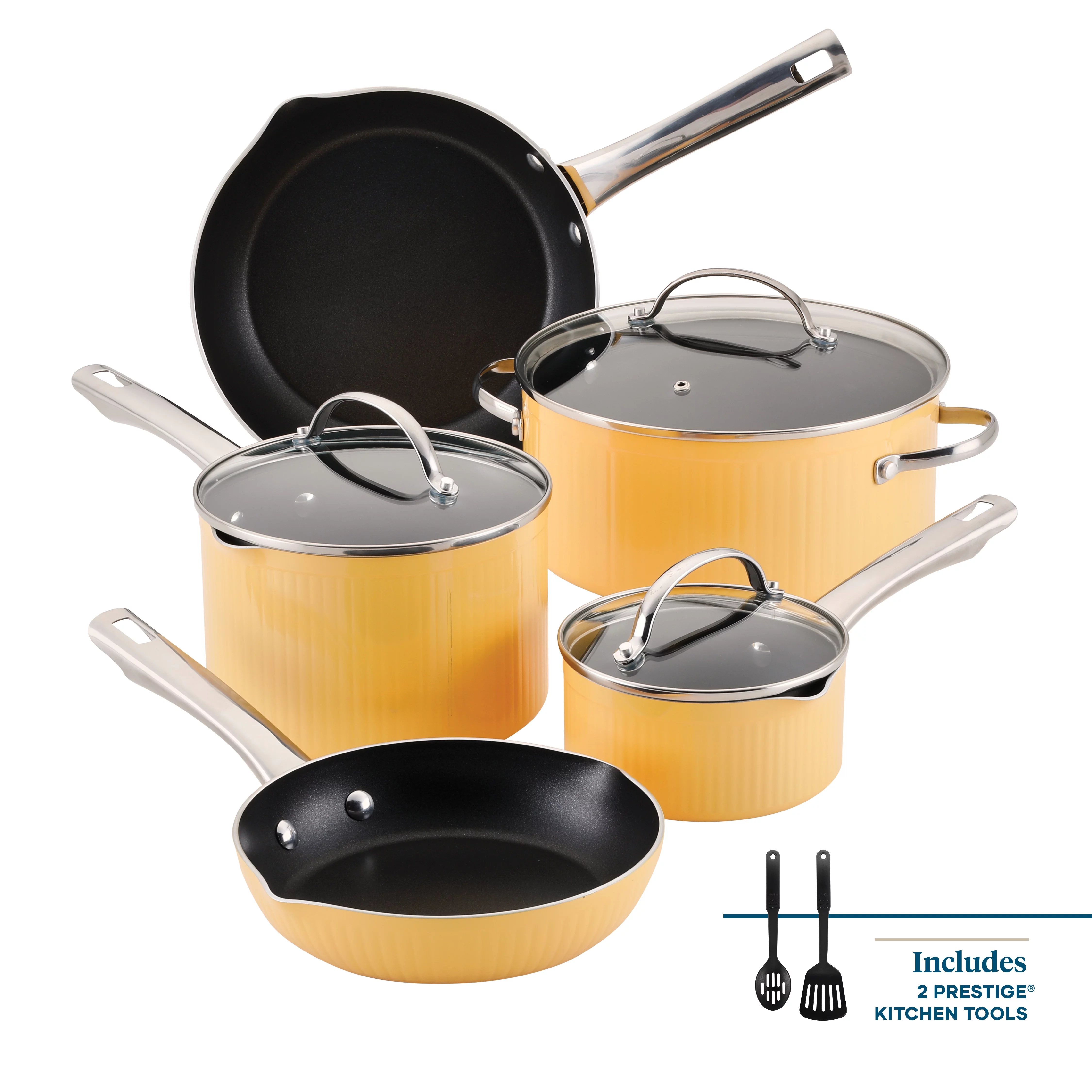 Farberware Style 10 Piece Nonstick Cookware Pots and Pans Set, Yellow