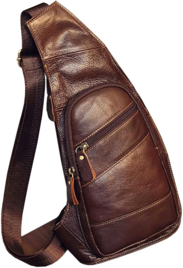 Leather Sling Bag Crossbody Backpack for Men Women Travel Outdoor Business Casual Hiking Camping Shoulder Chest Day Pack Daypack