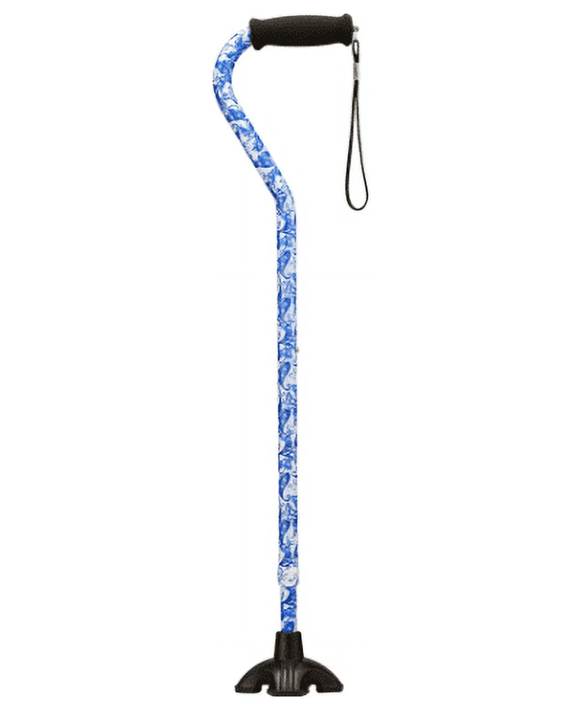 NOVA Sugarcane, Walking Cane with Quad Tip and Carrying Strap, Stand Alone Cane, Blue Porcelain Design