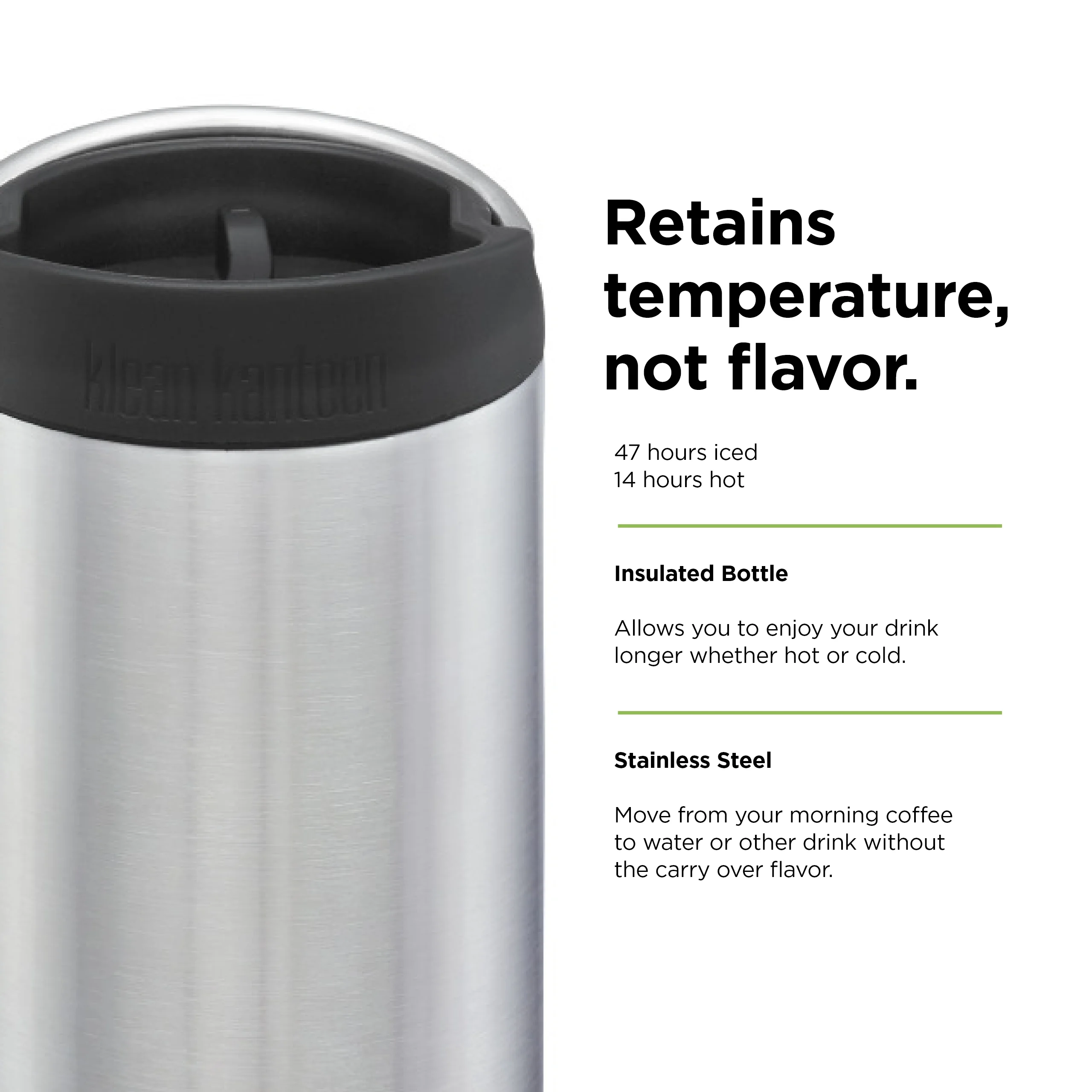 Klean Kanteen 16 oz. TKWide Insulated Bottle with Cafe Cap - Brushed Stainless