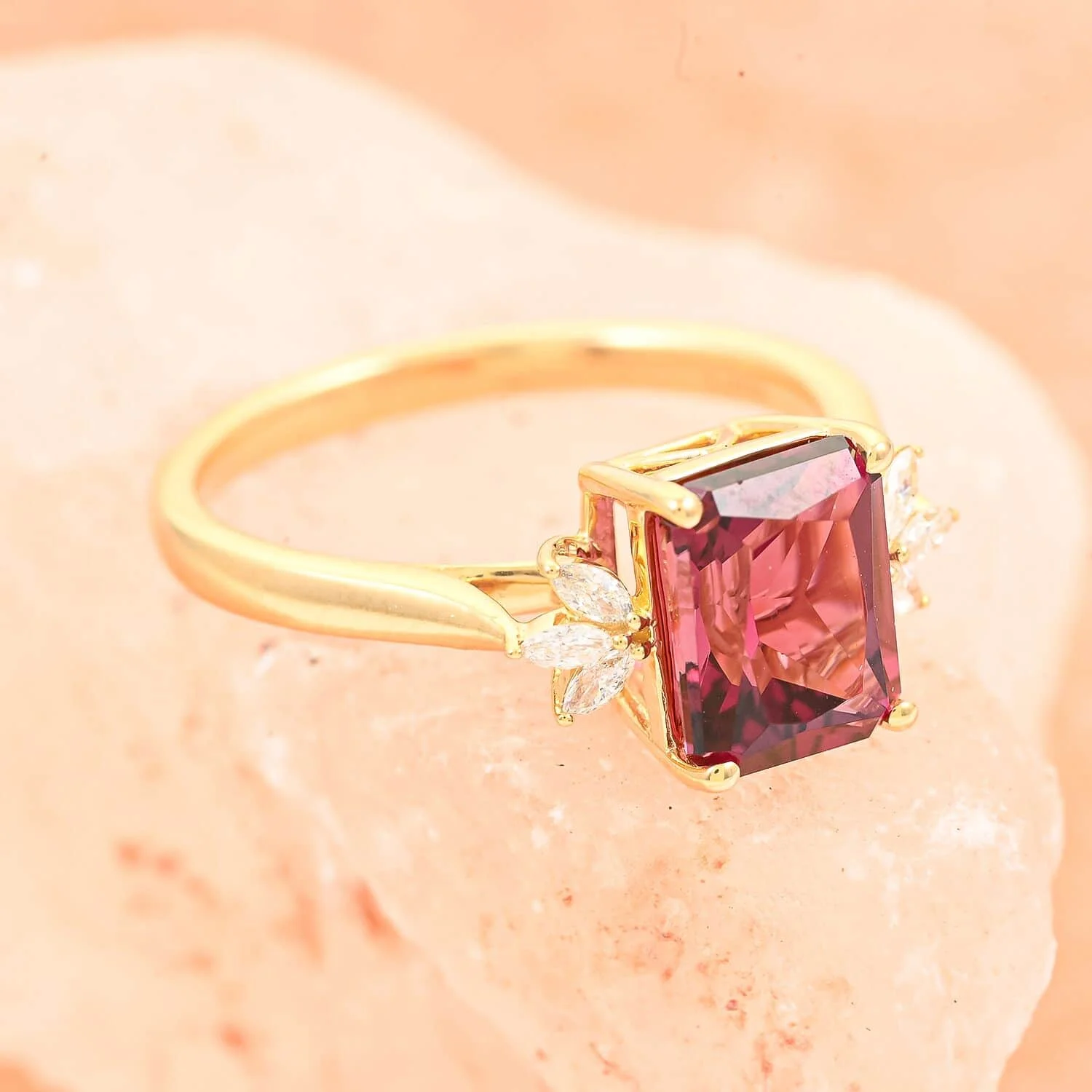 Shop LC Iliana AAA Rubellite White Diamond Octagon 18K Yellow Gold Ring for Women Jewelry Size 7 Ct 2.37 G-H Color SI Clarity Birthday Gifts for Women