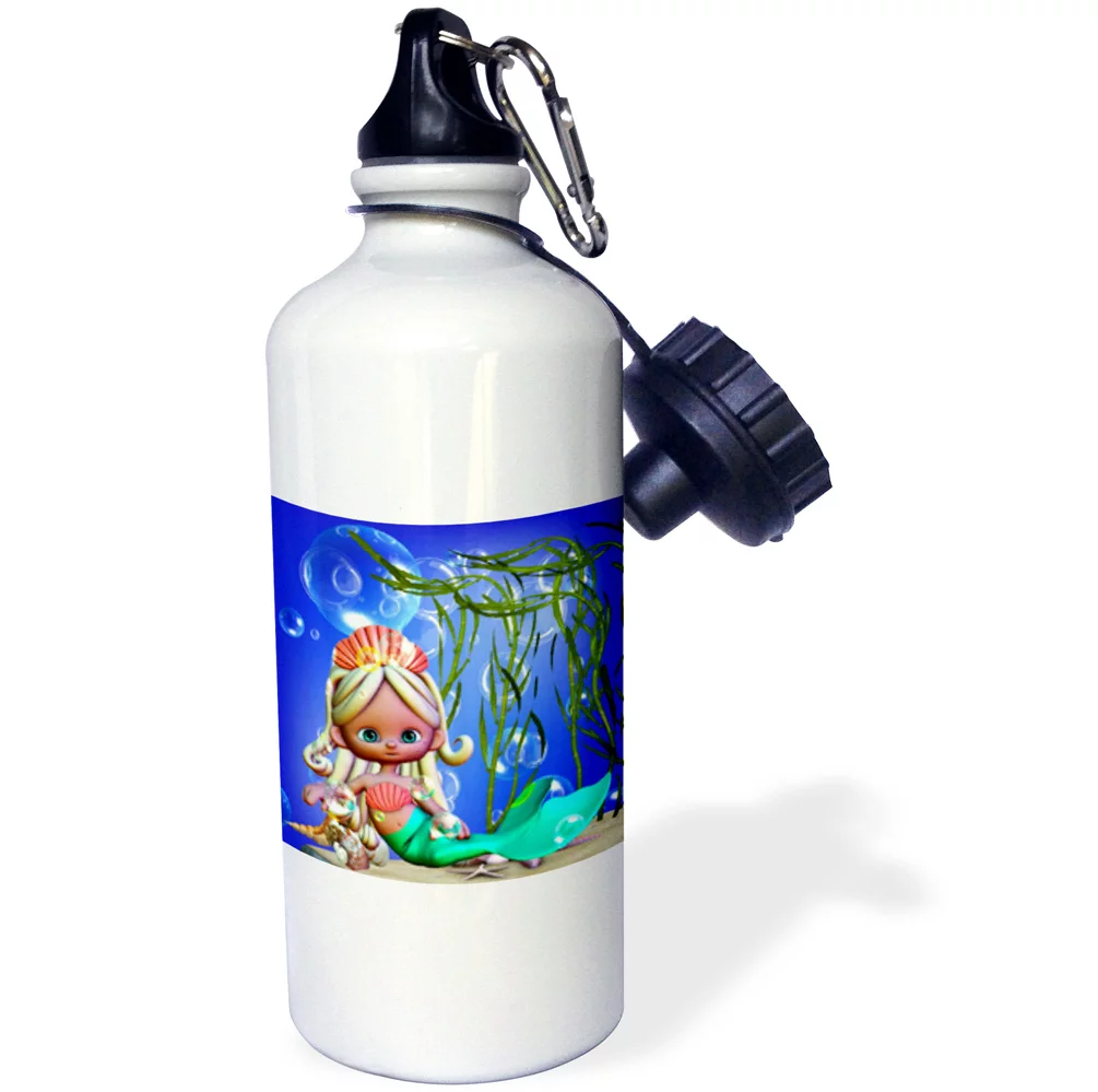 Adorable Mermaid under the sea with bubbles and shells is a charmer 21 oz Sports Water Bottle wb-66270-1