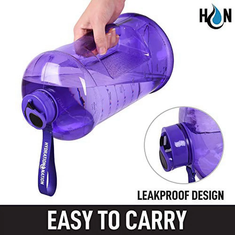 Zulay Kitchen 1 Gallon Plastic Water Bottle with Motivational Time Reminder by Hydration Nation - Purple