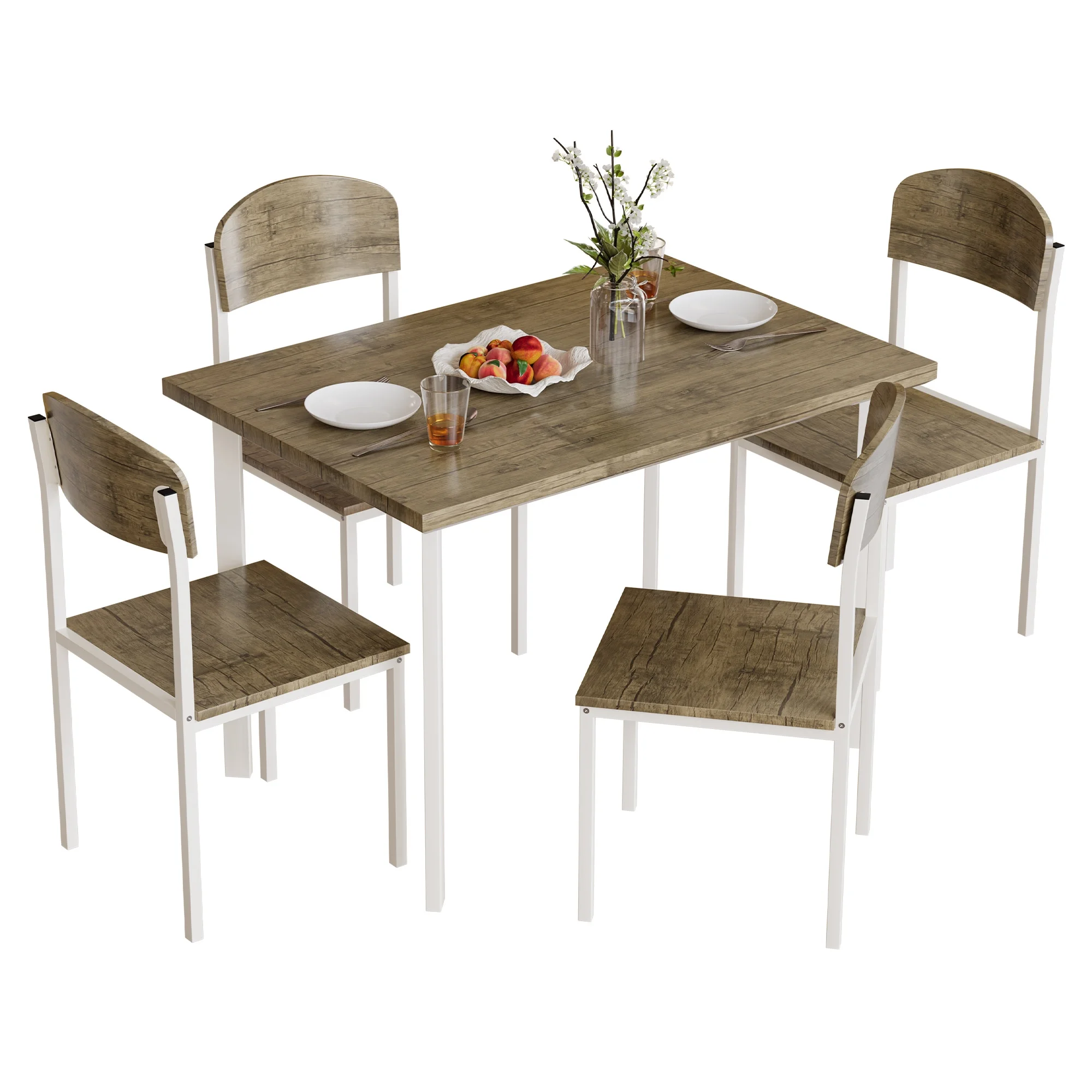 Dextrus 5 Piece Dining Set, Modern Wood Metal 42
