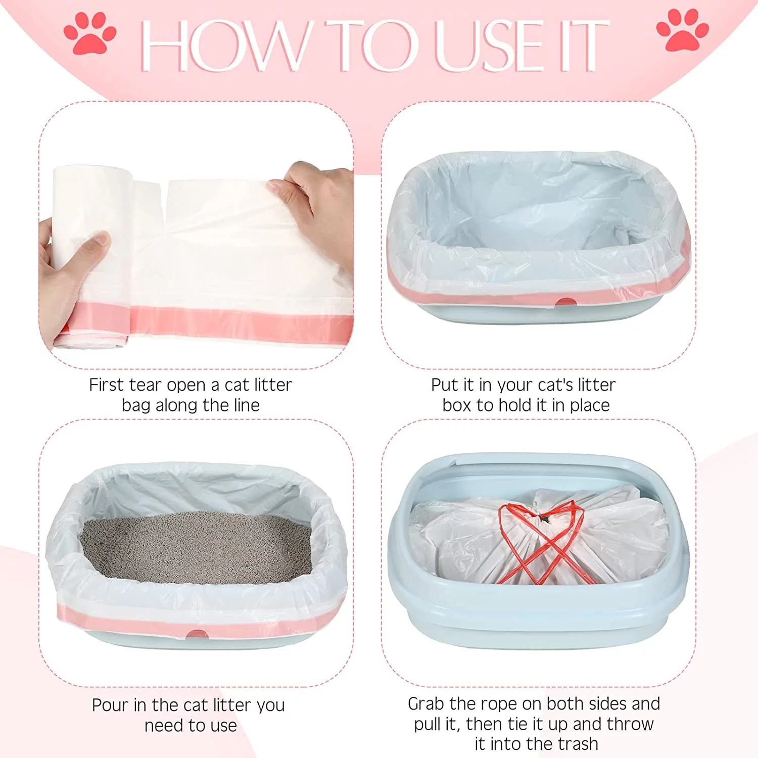 Home Times 30-Count 31 x 18 in Large Cat Litter Box Liners With Drawstring Kitty Litter Pan Box Liners Heavy Duty Cat Litter Bags Thick Cat Litter Box Liners Kitty Litter Bags